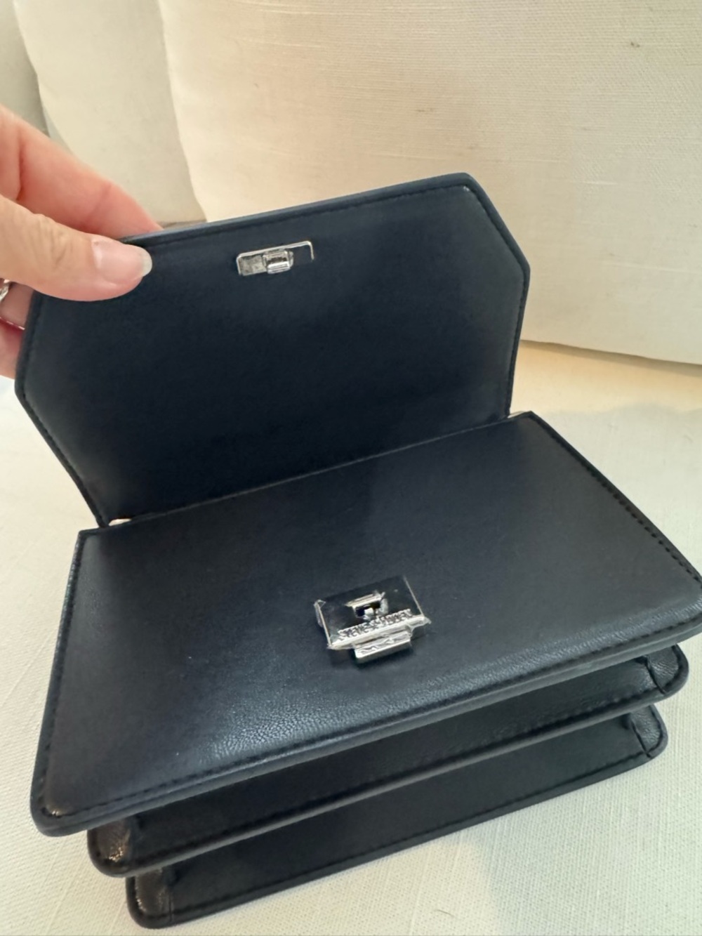 Steve Madden Black Mini Top-Handle Bag with Crystal Logo - Picture 5 of 10